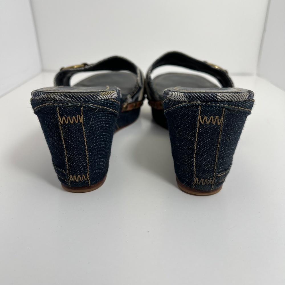 Coach Navy Signature Denim Slide Wedge Sandal Size 8.5 - Picture 8 of 10
